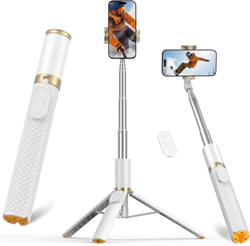 Vimose 62" Phone Tripod & Selfie Stick, Tripod for iPhone with Remote, All-in-1 Cell Phone Stand, Portable, Lightweight Extendable for Selfies Video Recording Vlog, Compatible with iPhone Android - White - Image 1